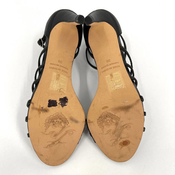 FREE PEOPLE Shoes Womens 39 Black Disco Fever Strappy Heeled Sandal Lizard Print - Picture 8 of 11